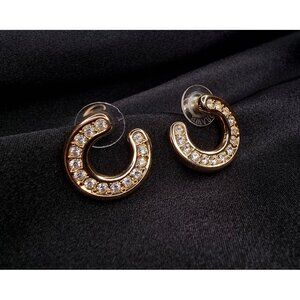 Vintage SWAROVSKI Gold-Tone Crystal Stud Earrings With Horseshoe Design & Clear